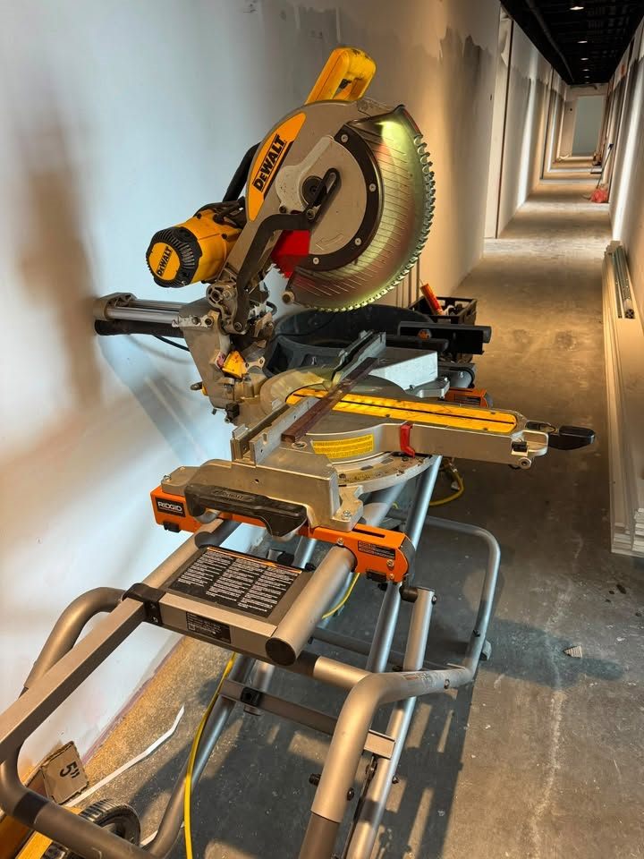 Miter saw and tools used for carpentry work